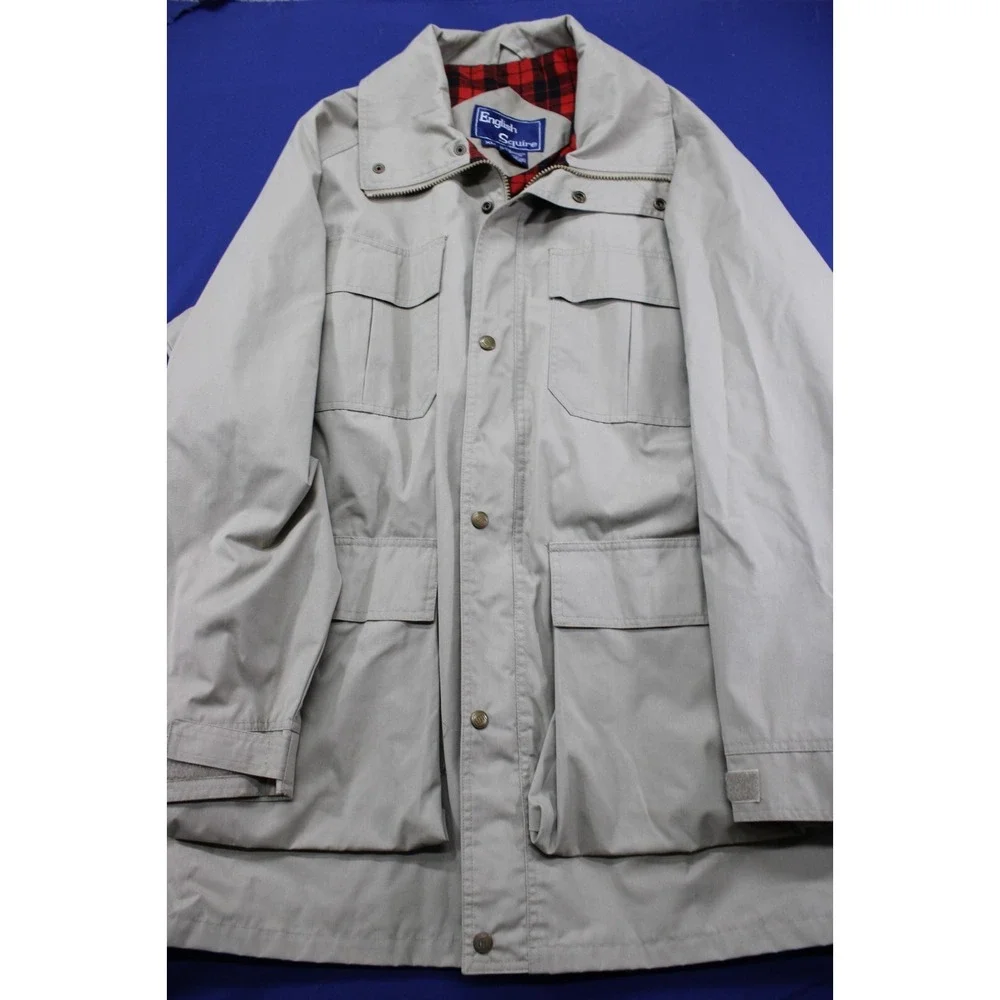 Vintage‎ English Square Polyester Trench Coat Beige Size XL